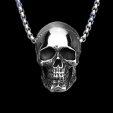 GOTHIC HOUR black polished stainless steel skull pendant necklace with detailed features on a box chain