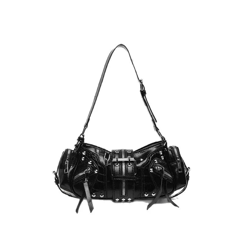 Cyber-Glint Studded Underarm Bag