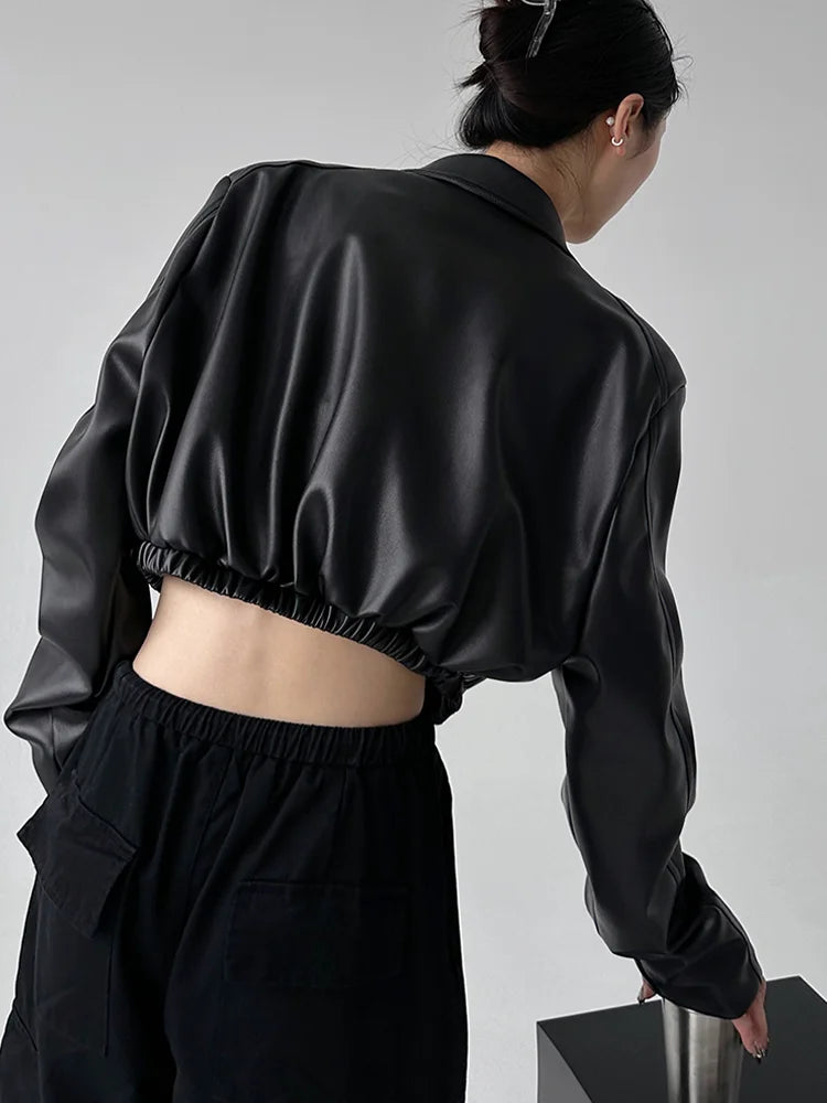 Noir Cropped Faux Leather Jacket