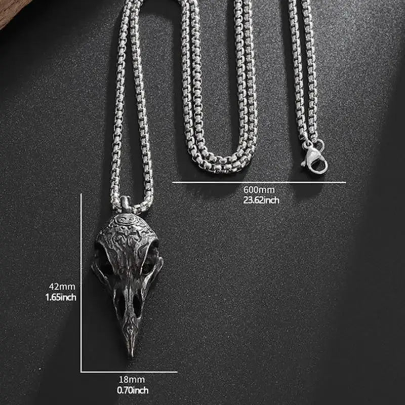 Ornate Crow Skull Necklace
