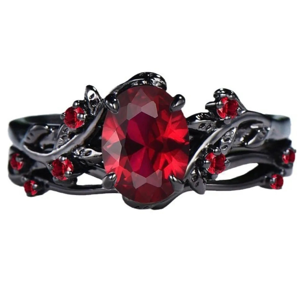 Gothic Blood Rose Thorn Branch Ring Set (2-Piece)