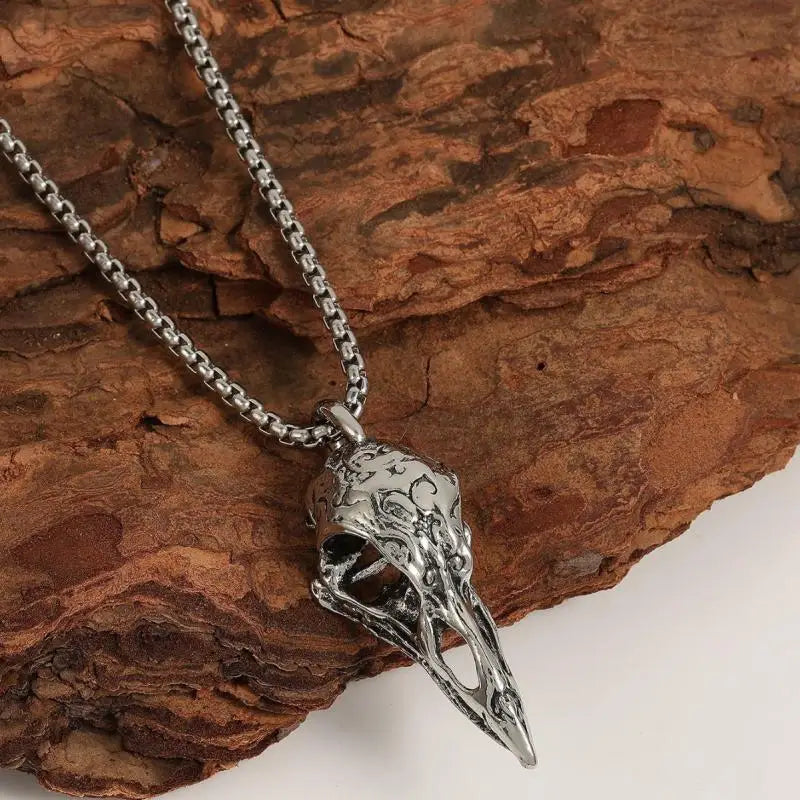 Ornate Crow Skull Necklace