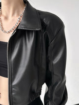 Noir Cropped Faux Leather Jacket