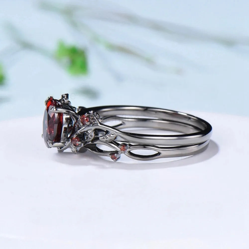 Gothic Blood Rose Thorn Branch Ring Set (2-Piece)
