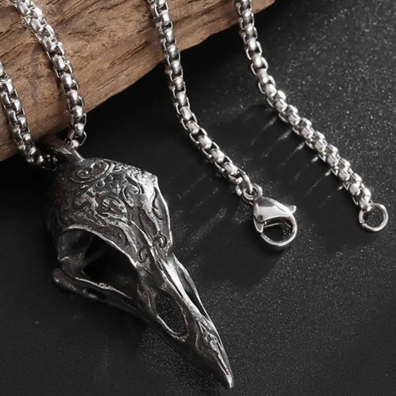 Ornate Crow Skull Necklace