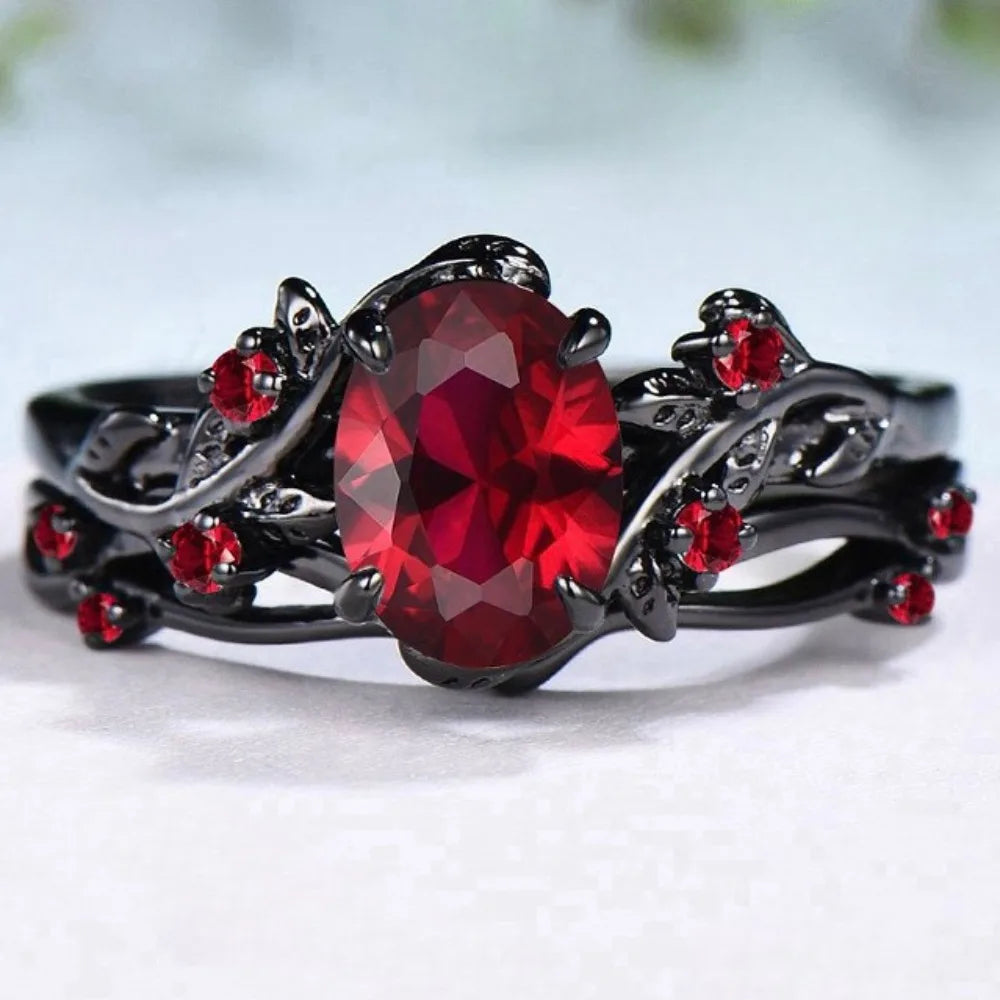 Gothic Blood Rose Thorn Branch Ring Set (2-Piece)