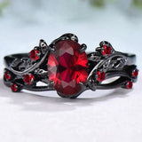 Gothic Blood Rose Thorn Branch Ring Set (2-Piece)