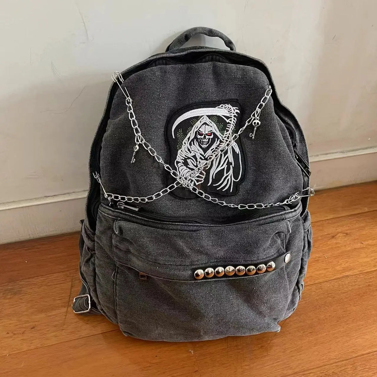 Embroidered Chain Backpack