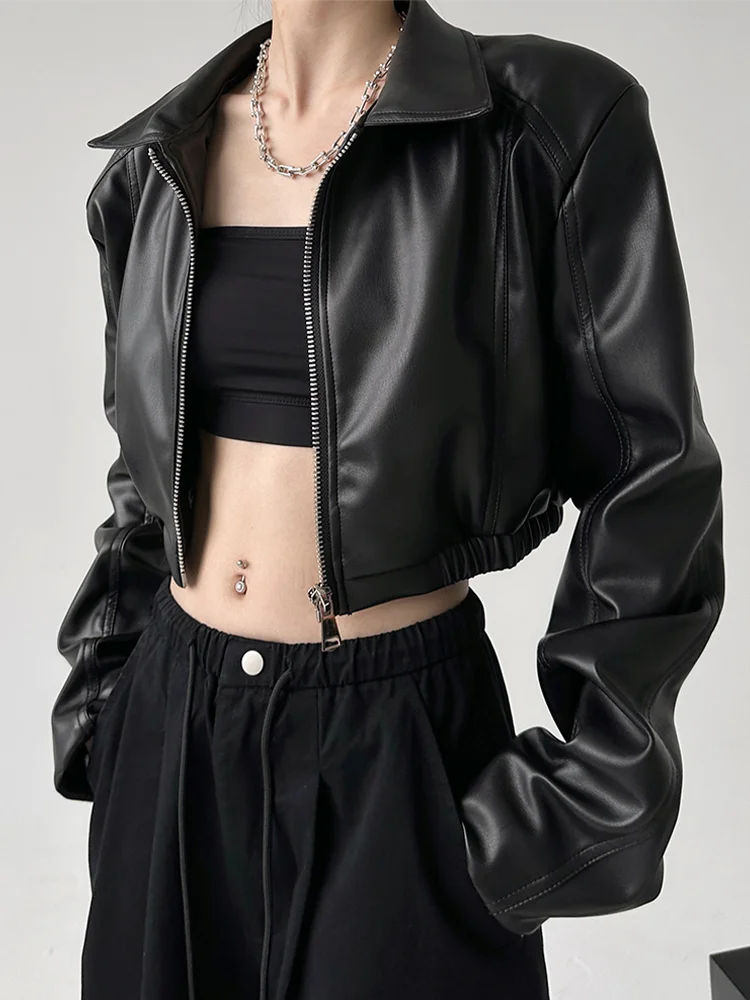 Noir Cropped Faux Leather Jacket