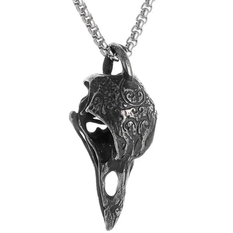 Ornate Crow Skull Necklace