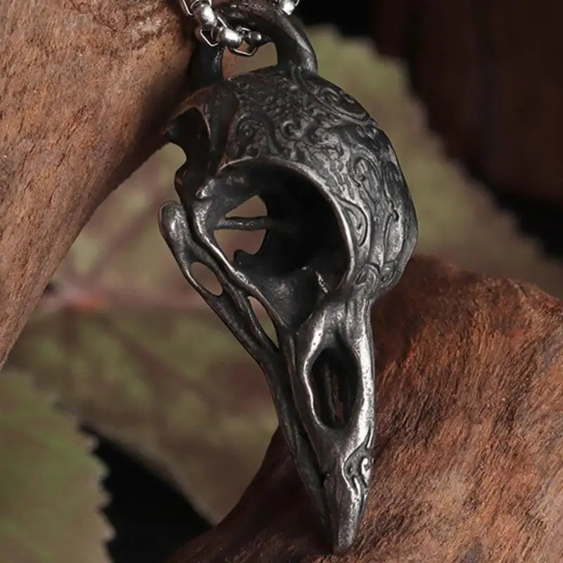 Ornate Crow Skull Necklace