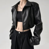Noir Cropped Faux Leather Jacket