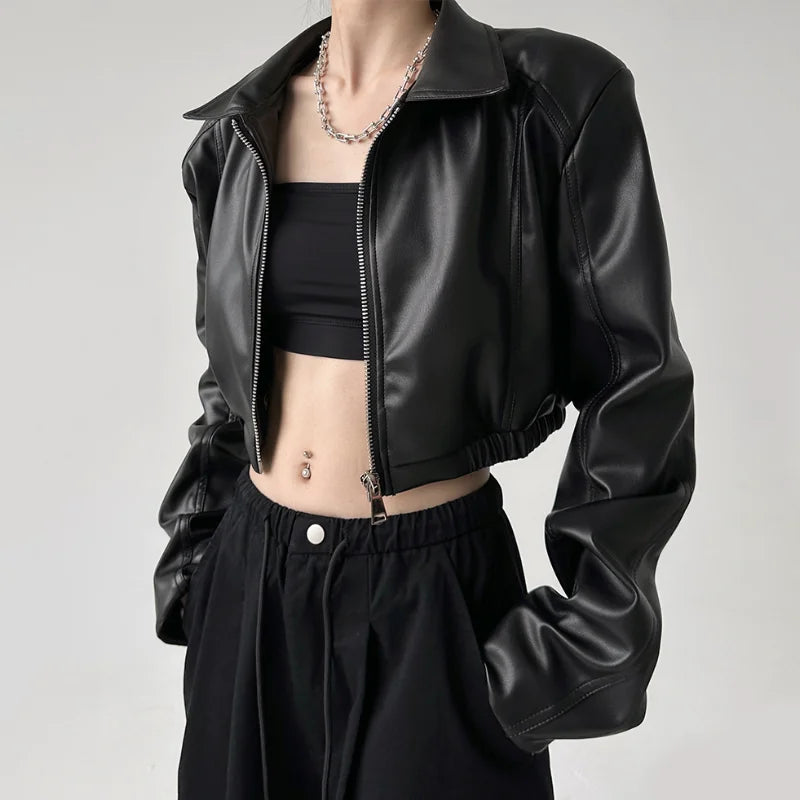 Noir Cropped Faux Leather Jacket